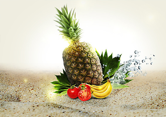 PSD 편집 편집이미지 음식 모래 잎 방울토마토 바나나 사람없음 물방울 신선 파인애플 트로피컬아트 이미지편집 식물 토마토 과일 열대과일 그림 파일형식