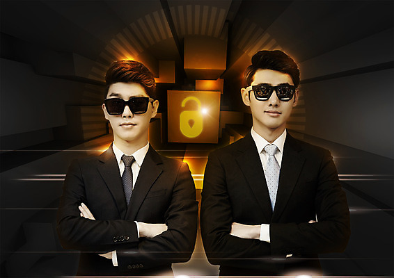 PSD 편집 편집이미지 남자 비즈니스 자물쇠 상반신 20대 성인 두명 선글라스 팔짱 블록 한국인 비즈니스맨 보안 경호원 이미지편집 직업 안경 모션 안전 사람 동양인 청년 직장인 파일형식