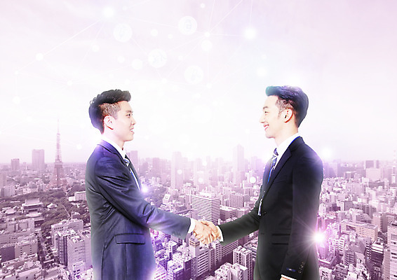 PSD 편집 편집이미지 남자 비즈니스 악수 협상 웃음 빌딩 상반신 20대 성인 두명 옆모습 마주보기 한국인 도시 비즈니스맨 이미지편집 뷰포인트 모션 표정 사람 동양인 손짓 청년 건물 직장인 파일형식