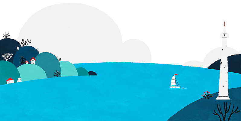 PSD 나무 바다 백그라운드 요트 일러스트 자연 산 주택 등대 사람없음 힐링 네이처 국내일러스트 식물 배_교통 건물 생태계 파일형식