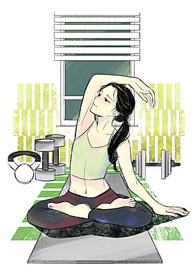 전신 PSD 라이프스타일 여자 일러스트 요가 창문 한명 성인 취미 운동 아령 요가자세 매트 국내일러스트 1 웰빙 포즈 건강 사람 생활 파일형식