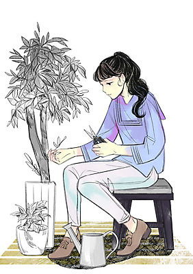 전신 PSD 라이프스타일 여자 화분 의자 일러스트 가위 한명 성인 취미 물뿌리개 원예 안식처 국내일러스트 1 가구 휴식 문구용품 사람 생활 파일형식