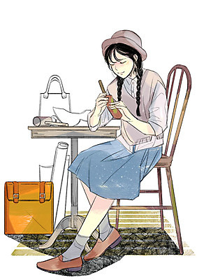 전신 PSD 라이프스타일 여자 의자 가방 일러스트 한명 성인 취미 책상 만들기 가죽공예 안식처 가죽공방 국내일러스트 1 잡화 가구 모션 휴식 사람 생활 작업실 공예 파일형식