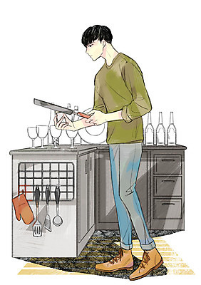 전신 PSD 라이프스타일 남자 와인잔 일러스트 주방용품 요리 한명 성인 취미 주방 프라이팬 국내일러스트 1 생활용품 술잔 사람 생활 파일형식