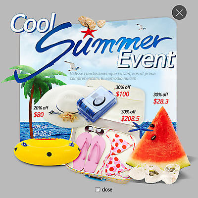 PSD 템플릿 모자 바다 웹템플릿 갈매기 여름음식 수박 바캉스용품 팝업 웹팝업 이벤트 사람없음 여름 비키니 선글라스 야자수 쪼리 튜브 레이어팝업 제철음식 제철과일 이미지템플릿 나무 잡화 계절 수영복 안경 음식 과일 조류 샌들 오브젝트 제철 파일형식 여름_계절