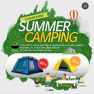 PSD 템플릿 여자 남자 어린이 웹템플릿 팝업 웹팝업 텐트 이벤트 성인 세명 여름 세일 캠핑 열기구 바비큐 레이어팝업 바베큐그릴 이미지템플릿 계절 음식 항공교통 레저 캠핑도구 사람 그릴 파일형식