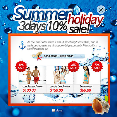 PSD 외국인 템플릿 여자 남자 수영복 웹템플릿 팝업 웹팝업 이벤트 여러명 성인 여름 세일 얼음 물방울 소라 레이어팝업 이미지템플릿 자연요소 옷 계절 다수 어패류 사람 인종 파일형식