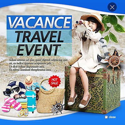 PSD 템플릿 여자 어린이 웹템플릿 가방 바캉스용품 팝업 웹팝업 한명 이벤트 여름 여름휴가 바캉스 캐리어 망원경 한국인 쪼리 레이어팝업 이미지템플릿 1 잡화 계절 휴가 사람 동양인 여행가방 샌들 오브젝트 파일형식 여름_계절