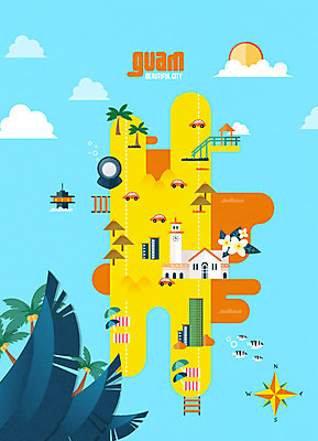 구름 여행 일러스트 자동차 빌딩 사람없음 관광지 야자수 태양 파라솔 나침반 열대어 여행지도 괌 랜드마크 국내일러스트 AI파일 자연요소 나무 육상교통 지도 어류 건물 오세아니아 파일형식 벡터