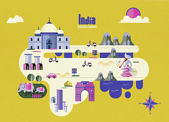 남자 여행 일러스트 자동차 코끼리 산 한명 빌딩 성인 관광지 오토바이 뱀 인도 나침반 신호등 인도문화 여행지도 랜드마크 국내일러스트 AI파일 1 동양문화 아시아 육상교통 외국문화 지도 포유류 파충류 사람 건물 바이크 인도_나라 파일형식 벡터