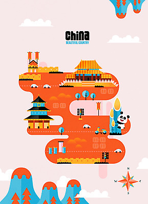 여행 일러스트 자동차 산 사람없음 관광지 중국 오토바이 성 나침반 신호등 판다 대나무 여행지도 만리장성 랜드마크 국내일러스트 AI파일 나무 건축물 아시아 육상교통 지도 곰 바이크 세계문화유산 파일형식 벡터