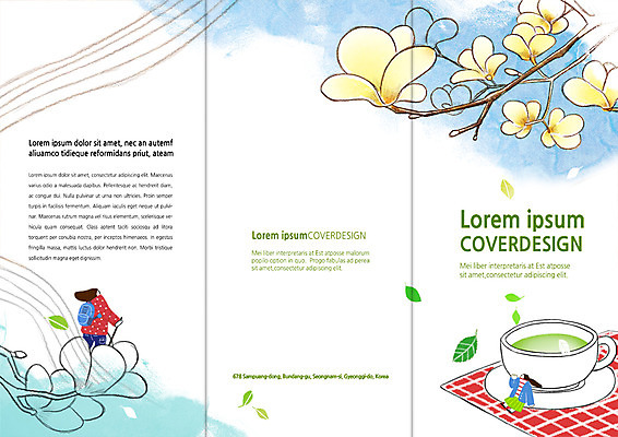 PSD 템플릿 편집 표지디자인 북디자인 출판디자인 여자 표지 음식 리플렛 북커버 3단접지 팜플렛 두명 봄 나뭇가지 차 찻잔 돗자리 목련 이미지템플릿 나무 계절 꽃 음료 잔 사람 파일형식