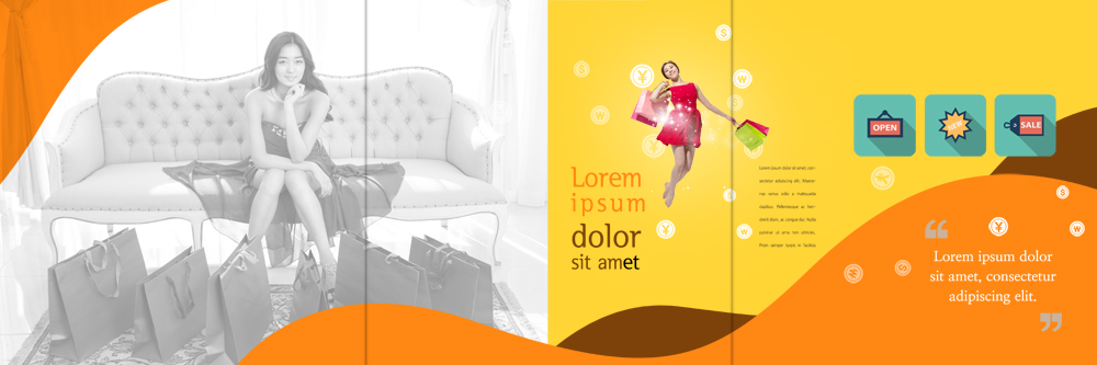 PSD 템플릿 편집 표지디자인 북디자인 출판디자인 여자 내지 리플렛 북커버 3단접지 앉기 이벤트 팜플렛 20대 성인 두명 쇼핑 소파 쇼핑백 라벨 한국인 이미지템플릿 의자 가방 모션 프레임 사람 동양인 청년 파일형식