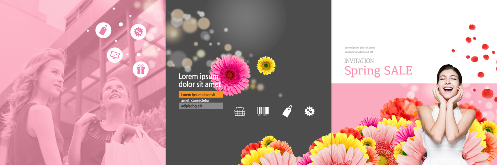 PSD 서양인 템플릿 편집 표지디자인 북디자인 출판디자인 여자 표지 꽃 리플렛 북커버 3단접지 웃음 이벤트 팜플렛 상반신 20대 성인 세명 쇼핑 쇼핑백 이미지템플릿 외국인 식물 가방 표정 사람 청년 파일형식