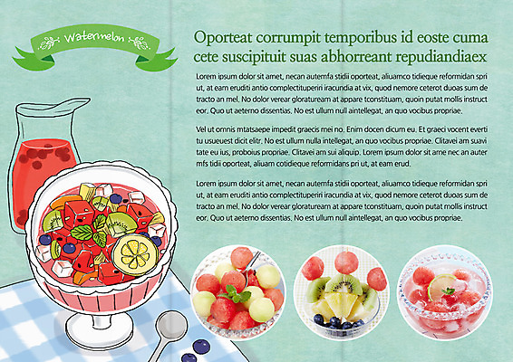 템플릿 편집 그릇 표지디자인 북디자인 출판디자인 내지 음식 리플렛 북커버 3단접지 유리병 여름음식 수박 키위 팜플렛 사람없음 숟가락 레몬 파인애플 블루베리 수박화채 화채 제철음식 제철과일 이미지템플릿 AI파일 식기 과일 병_용기 수저 열대과일 여름간식 제철 파일형식 벡터 여름_계절