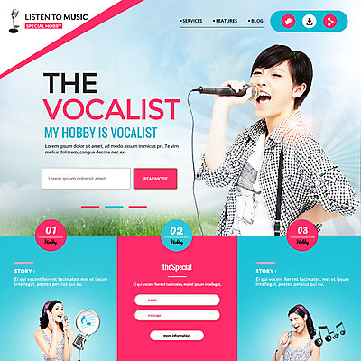 PSD 외국인 템플릿 여자 웹템플릿 음표 노래 이벤트페이지 이벤트 20대 성인 취미 세명 마이크 복고 보컬 이미지템플릿 기호 음악 음향기기 사람 인종 청년 페이지 파일형식
