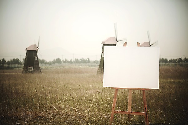 주간 PSD 편집이미지 백그라운드 프레임 초원 사람없음 야외 풍차 디지털합성 이젤 캔버스 디지털아트 이미지편집 자연요소 미술도구 파일형식