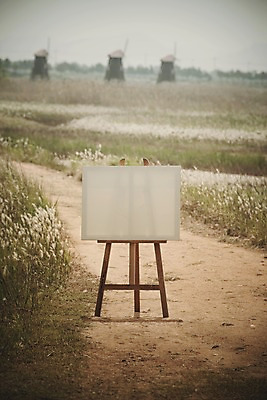 주간 PSD 편집이미지 백그라운드 프레임 초원 사람없음 야외 산책로 풍차 디지털합성 이젤 캔버스 디지털아트 이미지편집 자연요소 길 미술도구 파일형식