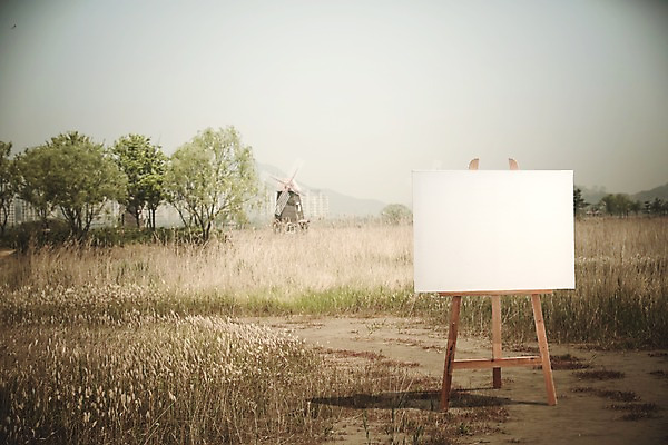 주간 PSD 나무 편집이미지 백그라운드 프레임 초원 사람없음 야외 풍차 디지털합성 이젤 캔버스 디지털아트 이미지편집 자연요소 식물 미술도구 파일형식