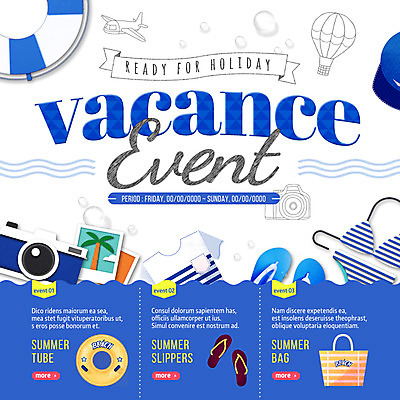 PSD 템플릿 웹템플릿 셔츠 비행기 이벤트페이지 이벤트 해변 사람없음 여름휴가 바캉스 비키니 야자수 카메라 열기구 파라솔 쪼리 튜브 이미지템플릿 나무 수영복 바다 상의 항공교통 휴가 대중교통 전자제품 샌들 페이지 파일형식 여름_계절