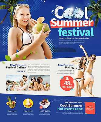 PSD 외국인 템플릿 여자 남자 수영복 웹템플릿 이벤트페이지 이벤트 여러명 성인 여름휴가 바캉스 야자수 얼음 코코넛 이미지템플릿 자연요소 나무 옷 다수 과일 휴가 사람 인종 페이지 파일형식 여름_계절