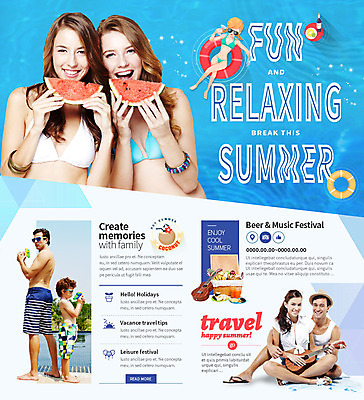 PSD 외국인 템플릿 여자 남자 수영복 어린이 웹템플릿 물놀이 수박 이벤트페이지 이벤트 여러명 성인 여름휴가 바캉스 우쿨렐레 튜브 이미지템플릿 옷 다수 과일 놀이 현악기 휴가 사람 인종 페이지 파일형식 여름_계절