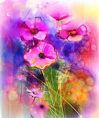 JPG 해외이미지 꽃 일러스트 수채화 미술 사람없음 보라색 코스모스 그림 손그림 해외202004 해외일러스트 식물 컬러 문화예술 파일형식 이미지허브