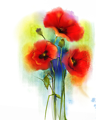 JPG 해외이미지 꽃 일러스트 수채화 미술 사람없음 빨간색 그림 손그림 세송이 해외202004 해외일러스트 식물 컬러 문화예술 3 파일형식 이미지허브