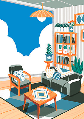 PSD 꽃 화분 액자 쿠션 의자 일러스트 창문 탁자 조명 책장 선인장 실내 사람없음 책 소파 카펫 방 킨포크 자연적 국내일러스트 식물 가구 컨셉 내부 파일형식