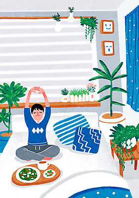 PSD 남자 화분 음식 액자 쿠션 일러스트 쟁반 한명 성인 스트레칭 샐러드 침대 블라인드 커튼 아침식사 기지개 안식처 킨포크 혼족 국내일러스트 1 가구 모션 휴식 사람 운동 식사 싱글라이프 파일형식