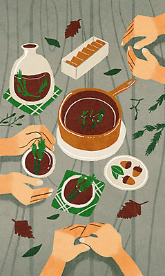 PSD 손 음식 일러스트 유리병 티타임 나뭇잎 신체부위 차 냄비 찻잔 도토리 킨포크 국내일러스트 음료 잎 병_용기 휴식 잔 사람 견과류 솥 파일형식