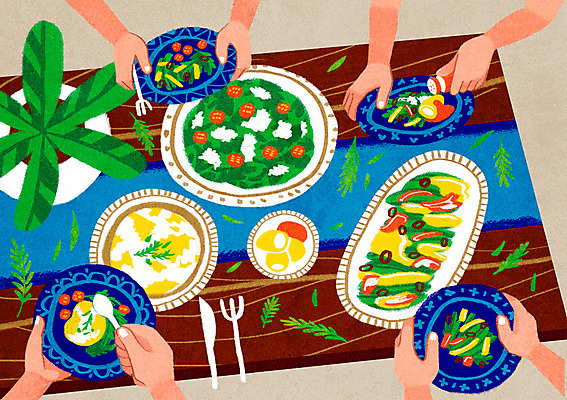 PSD 그릇 접시 손 화분 음식 포크 일러스트 식탁 신체부위 숟가락 샐러드 나이프 킨포크 국내일러스트 식기 탁자 수저 사람 칼 파일형식