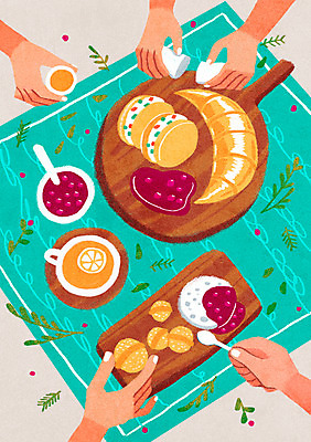 PSD 손 음식 빵 일러스트 신체부위 숟가락 식탁보 차 잼 크루아상 삶은계란 킨포크 국내일러스트 음료 수저 사람 계란 소스_음식 계란요리 파일형식