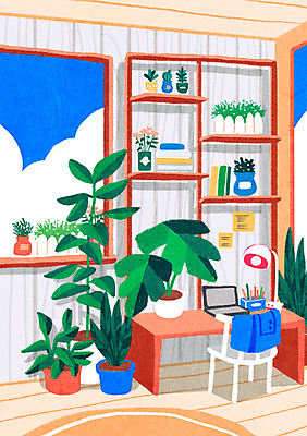 PSD 꽃 화분 음식 의자 일러스트 창문 책장 실내 사람없음 책 노트북 카펫 방 스탠드 책상 연필꽂이 킨포크 국내일러스트 식물 가구 문구용품 조명 내부 전자제품 파일형식