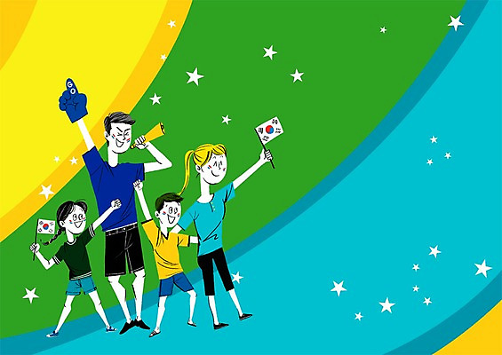 PSD 여자 남자 어린이 올림픽 일러스트 응원 여러명 성인 응원복 응원단 응원나팔 막대풍선 국내일러스트 옷 스포츠 다수 사람 응원용품 풍선 파일형식