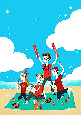 PSD 구름 여자 남자 음료 올림픽 일러스트 응원 여러명 성인 해변 치킨 캔 돗자리 응원복 응원단 막대풍선 국내일러스트 자연요소 옷 스포츠 바다 다수 사람 응원용품 풍선 닭고기요리 파일형식