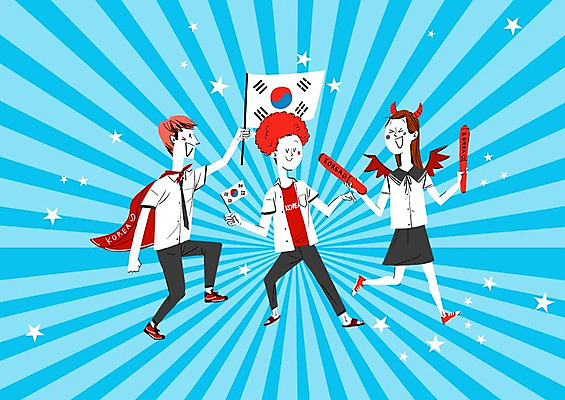 PSD 학생 여자 남자 교복 별 올림픽 일러스트 응원 청소년 세명 태극기 망토 응원복 응원단 막대풍선 국내일러스트 자연요소 옷 스포츠 사람 응원용품 국기 풍선 파일형식