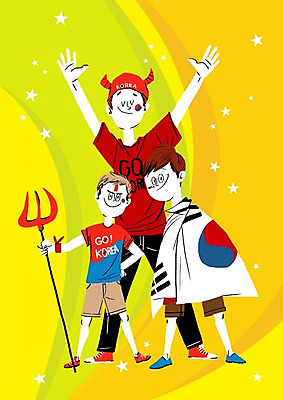 PSD 남자 별 어린이 올림픽 일러스트 응원 성인 세명 태극기 응원복 응원단 삼지창 국내일러스트 자연요소 옷 창 스포츠 사람 국기 파일형식