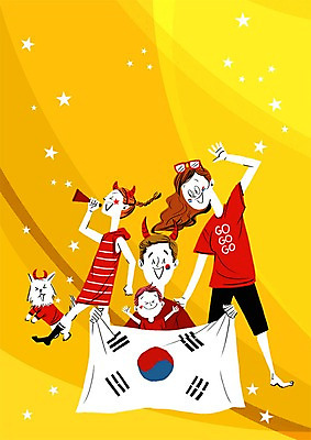 PSD 여자 남자 어린이 올림픽 일러스트 가족 응원 여러명 성인 강아지 태극기 응원복 응원나팔 국내일러스트 옷 스포츠 다수 관계 사람 반려동물 응원용품 개 국기 파일형식