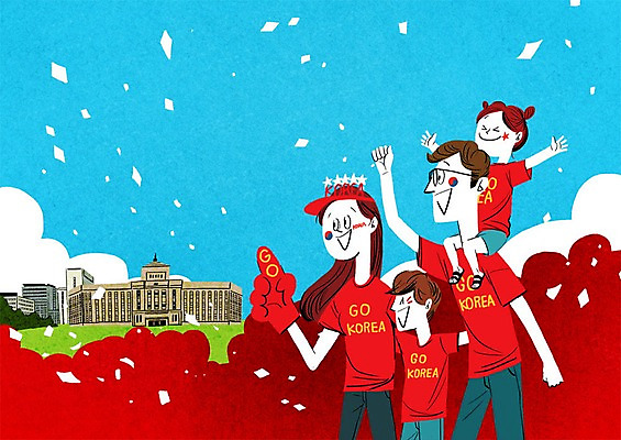 주간 PSD 여자 남자 어린이 올림픽 일러스트 가족 응원 여러명 성인 야외 목말 응원복 응원단 시청앞광장 국내일러스트 자연요소 옷 스포츠 다수 관계 모션 사람 파일형식