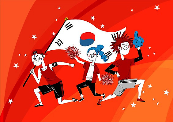 PSD 여자 남자 별 올림픽 일러스트 응원 성인 세명 태극기 응원단 국내일러스트 자연요소 스포츠 사람 국기 파일형식