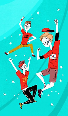 PSD 남자 별 올림픽 일러스트 응원 성인 세명 점프 응원복 응원단 국내일러스트 자연요소 옷 스포츠 모션 사람 파일형식