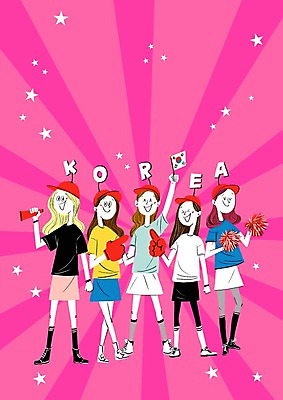 PSD 모자 여자 올림픽 일러스트 응원 여러명 성인 응원단 응원나팔 국내일러스트 잡화 스포츠 다수 사람 응원용품 파일형식