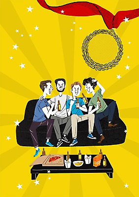 PSD 남자 올림픽 일러스트 응원 탁자 피자 여러명 성인 소파 맥주병 금메달 국내일러스트 스포츠 가구 다수 의자 술병 맥주 패스트푸드 서양음식 사람 메달 파일형식