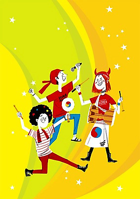 PSD 남자 별 올림픽 일러스트 응원 성인 세명 태극기 마이크 장구 응원복 응원단 소고 국내일러스트 자연요소 옷 스포츠 음향기기 타악기 국악기 사람 국기 파일형식