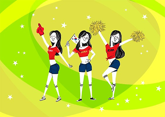 PSD 여자 올림픽 일러스트 응원 성인 세명 섹시 태극기 응원복 응원단 국내일러스트 옷 스포츠 컨셉 사람 국기 파일형식