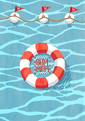 PSD 밧줄 바다 백그라운드 일러스트 갈매기 사람없음 여름 여름휴가 바캉스 깃발 튜브 부표 국내일러스트 계절 줄 조류 휴가 파일형식 여름_계절