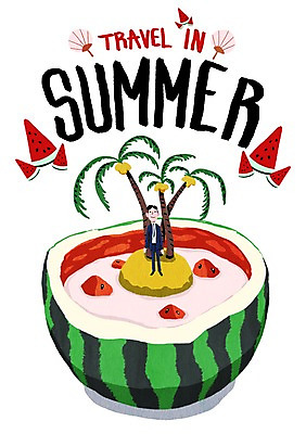 PSD 남자 섬 백그라운드 일러스트 여름음식 수박 한명 정장 성인 여름 여름휴가 바캉스 야자수 부채 제철음식 제철과일 국내일러스트 나무 1 옷 계절 음식 과일 휴가 사람 제철 파일형식 여름_계절