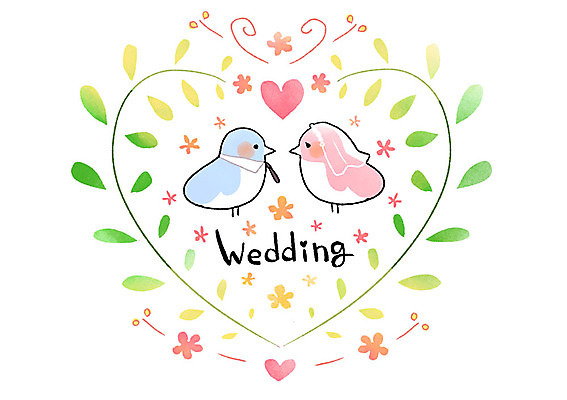 PSD 꽃 결혼 일러스트 조류 나뭇잎 사람없음 하트 청첩장 국내일러스트 모양 식물 동물 잎 카드_감사 이벤트 파일형식