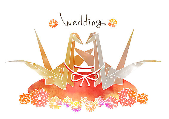 PSD 꽃 리본 한쌍 결혼 일러스트 사람없음 청첩장 종이학 국내일러스트 식물 카드_감사 이벤트 종이접기 파일형식